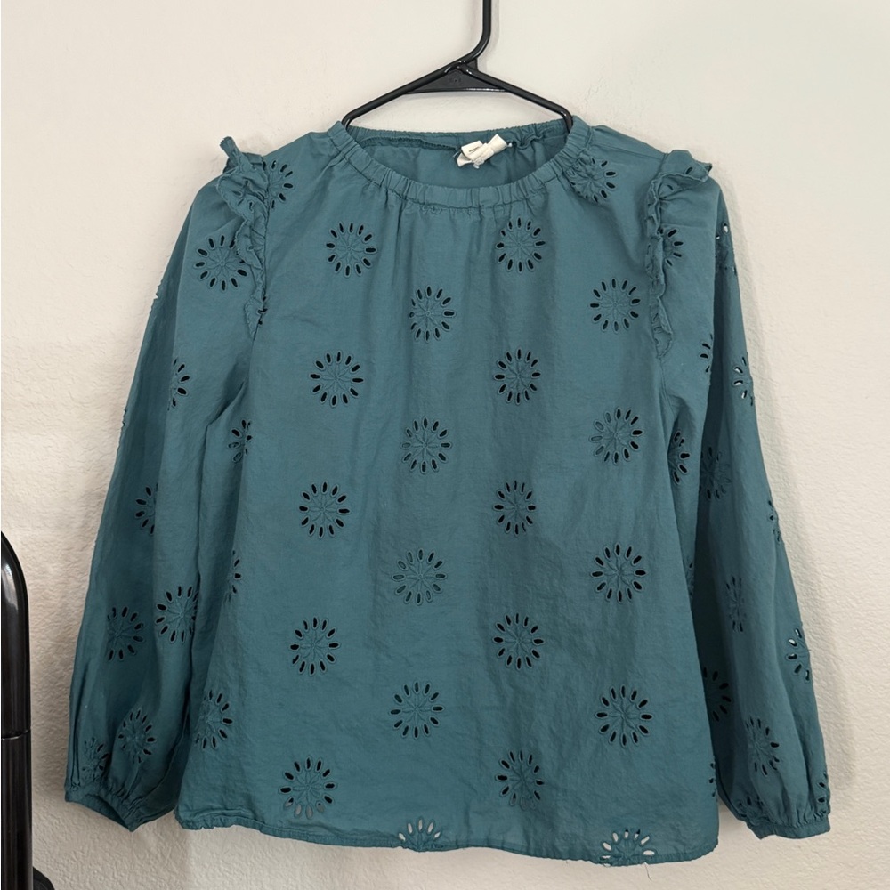 A new apparel A.n.A schiffli embroidered top teal blouse - Picture 2 of 7